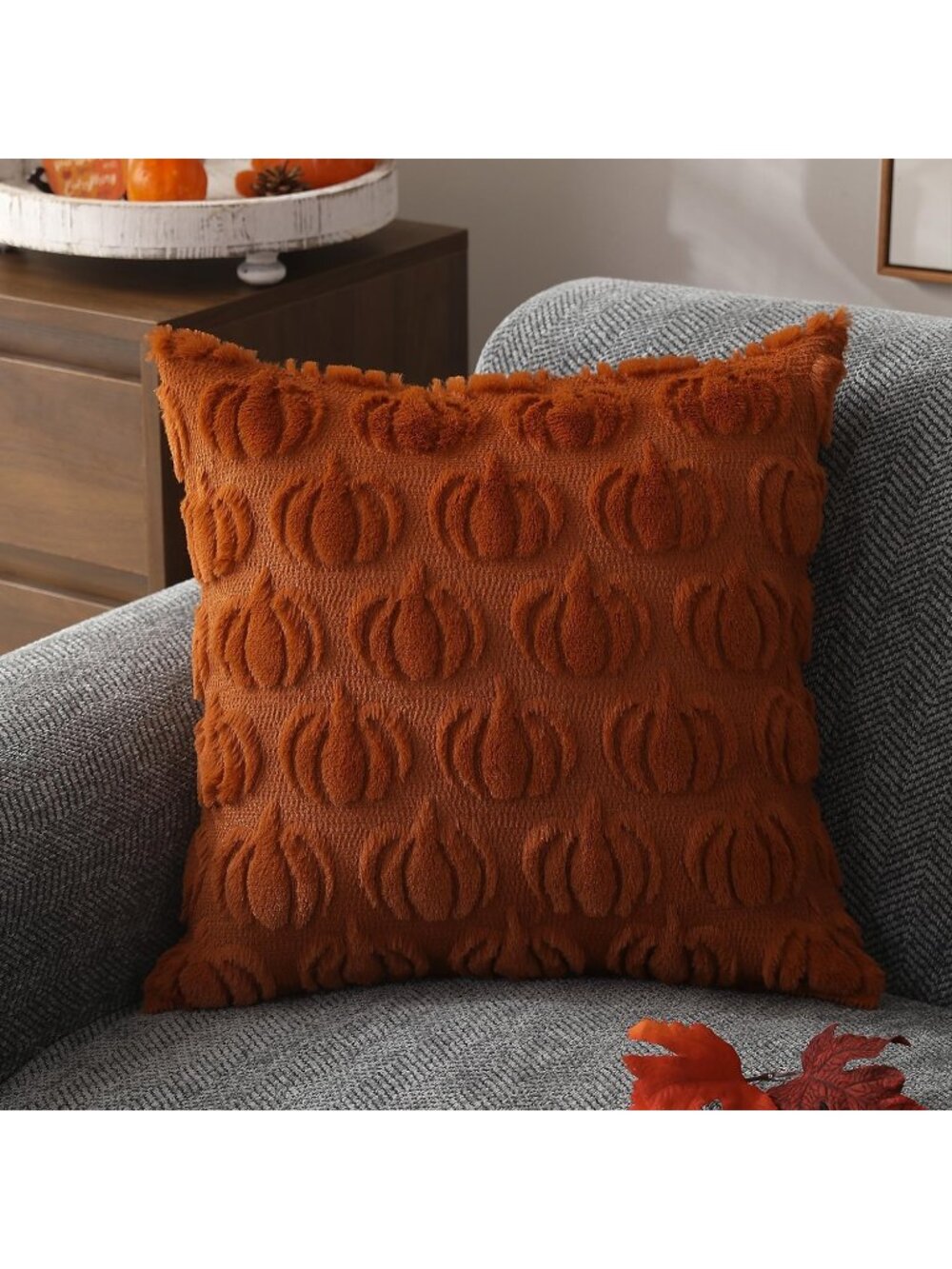 New Fall Pillow Covers 18x18 2Pcs Rust Pumpkin Fall Decorations for Home - Picture 3 of 5